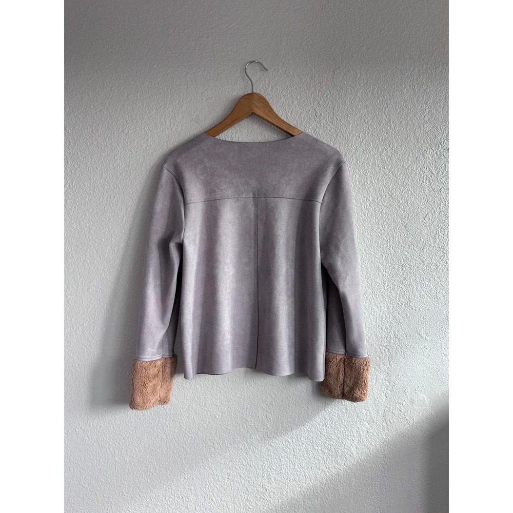 Zara Faux Suede Fur Cuff Top Gray Taupe Long Sleeve Y2K Boho Size M - Picture 5 of 6